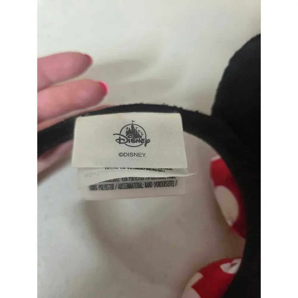 Disney Parks Minnie Mouse Thick Plush Ears Headband Red White Polkadot Bow